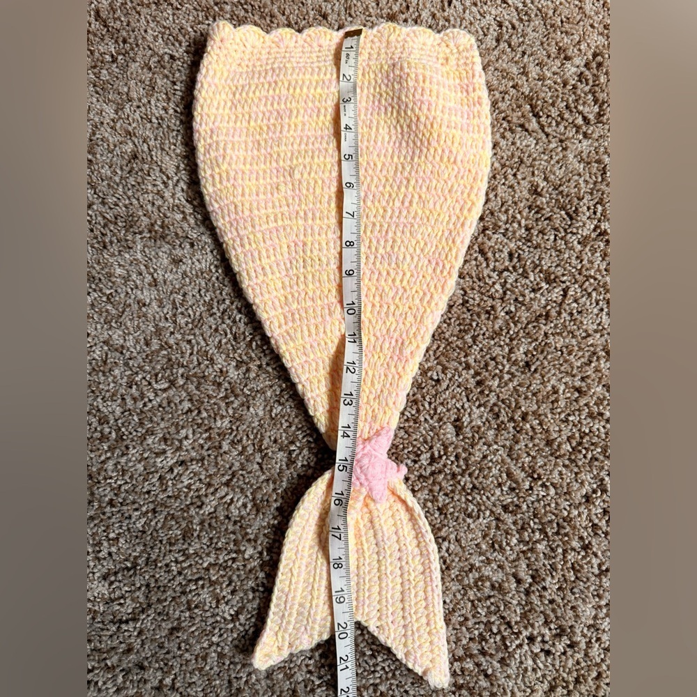 Mermajesty Crochet Mermaid Outfit Set | Tail, Top & Headband | Pink & Yellow - Picture 9 of 9